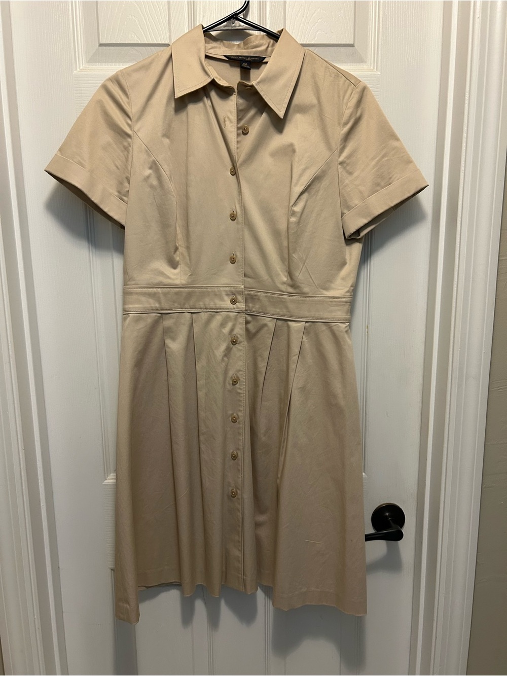 Brooks Brothers Tan Button-Front Midi Shirt Dress
